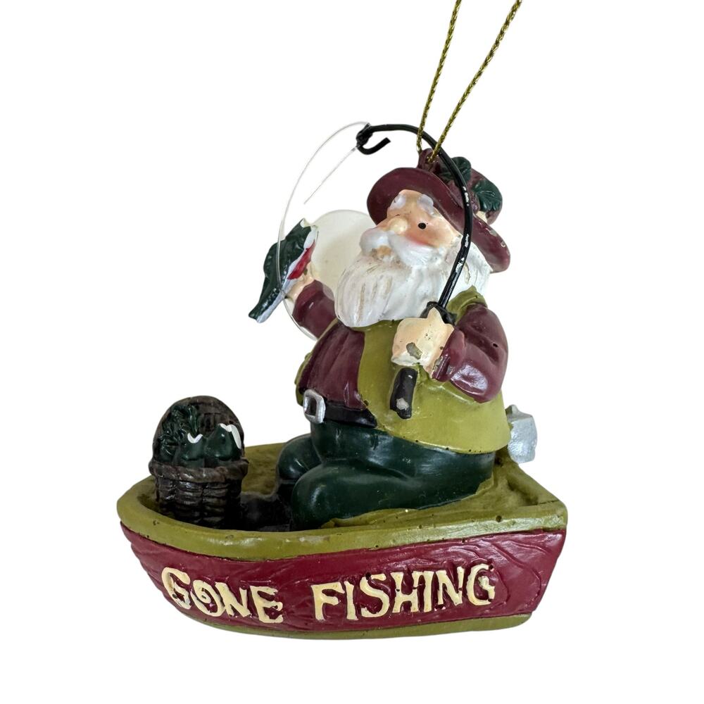 Gone Fishing Santa Boat Hanging‎ Christmas Ornament